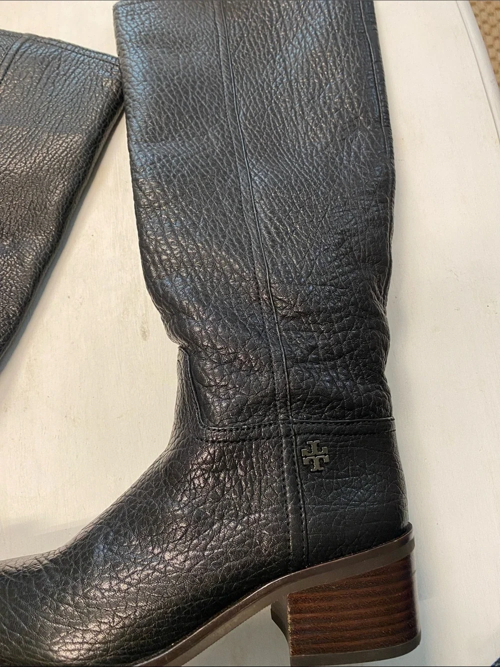 Tory Burch black pebbled knee-high riding boots